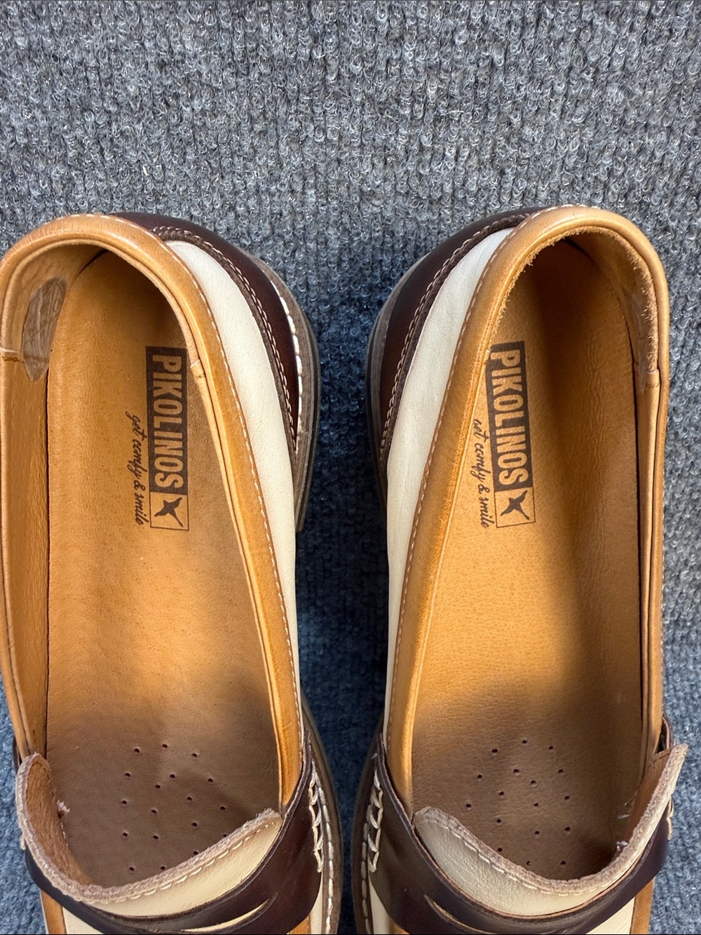 PIKOLINOS Aldaya Women’s Calfskin Cream and Brown Penny Loafers US 9 EU 40 NWOT - Picture 6 of 12